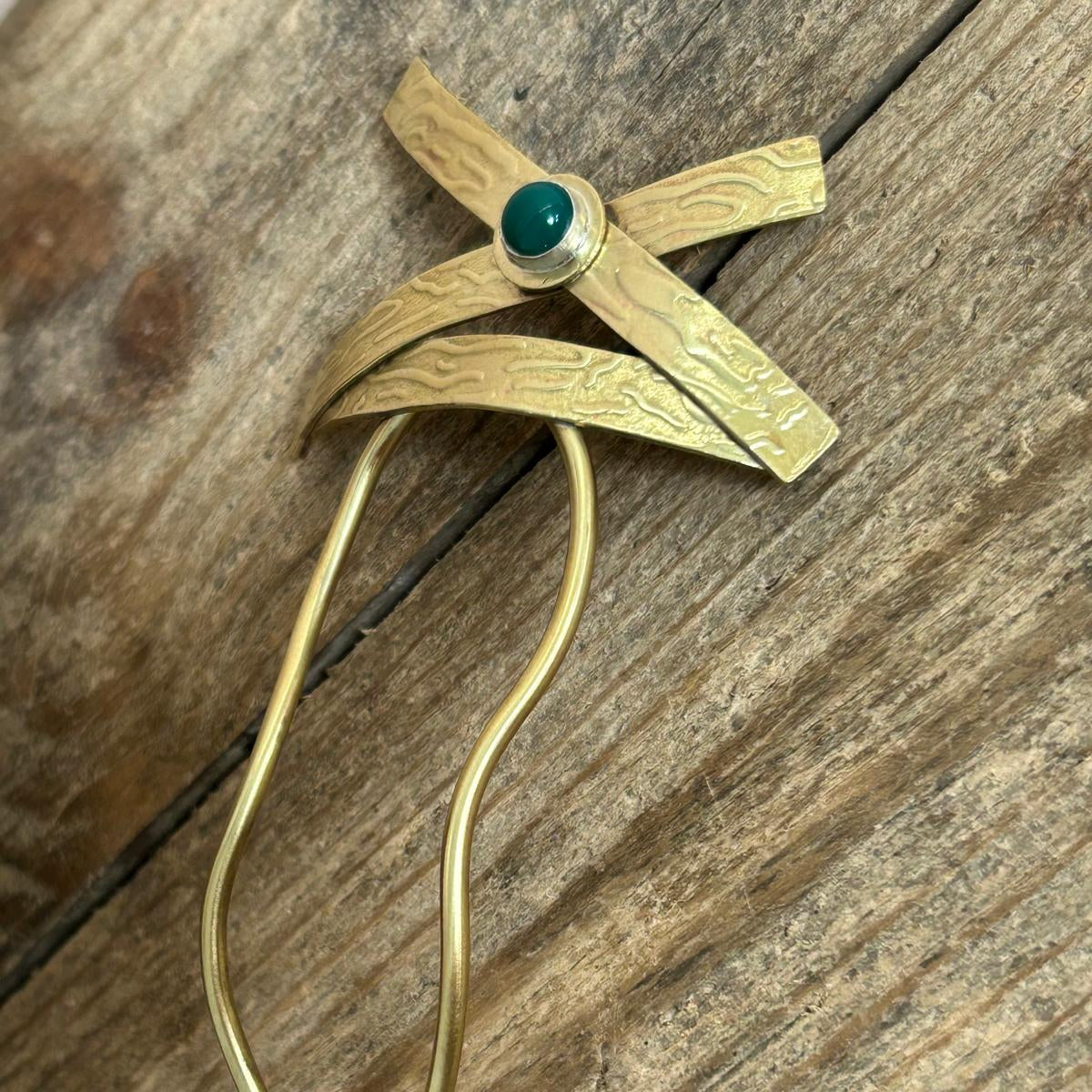 Brass and Green Onyx Hair Adornment