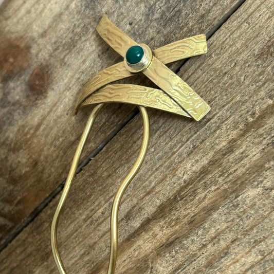 Brass and Green Onyx Hair Adornment