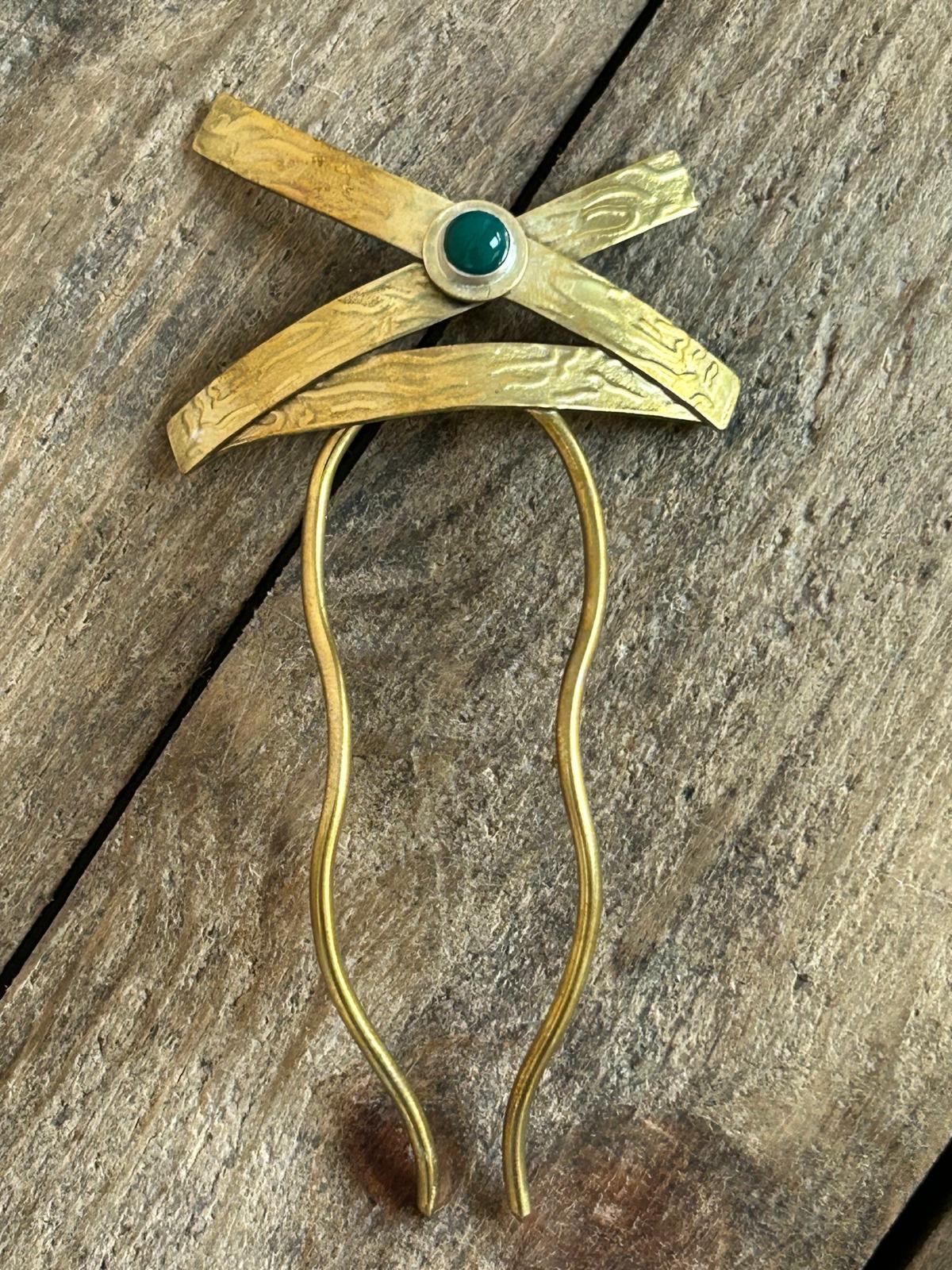 Brass and Green Onyx Hair Adornment