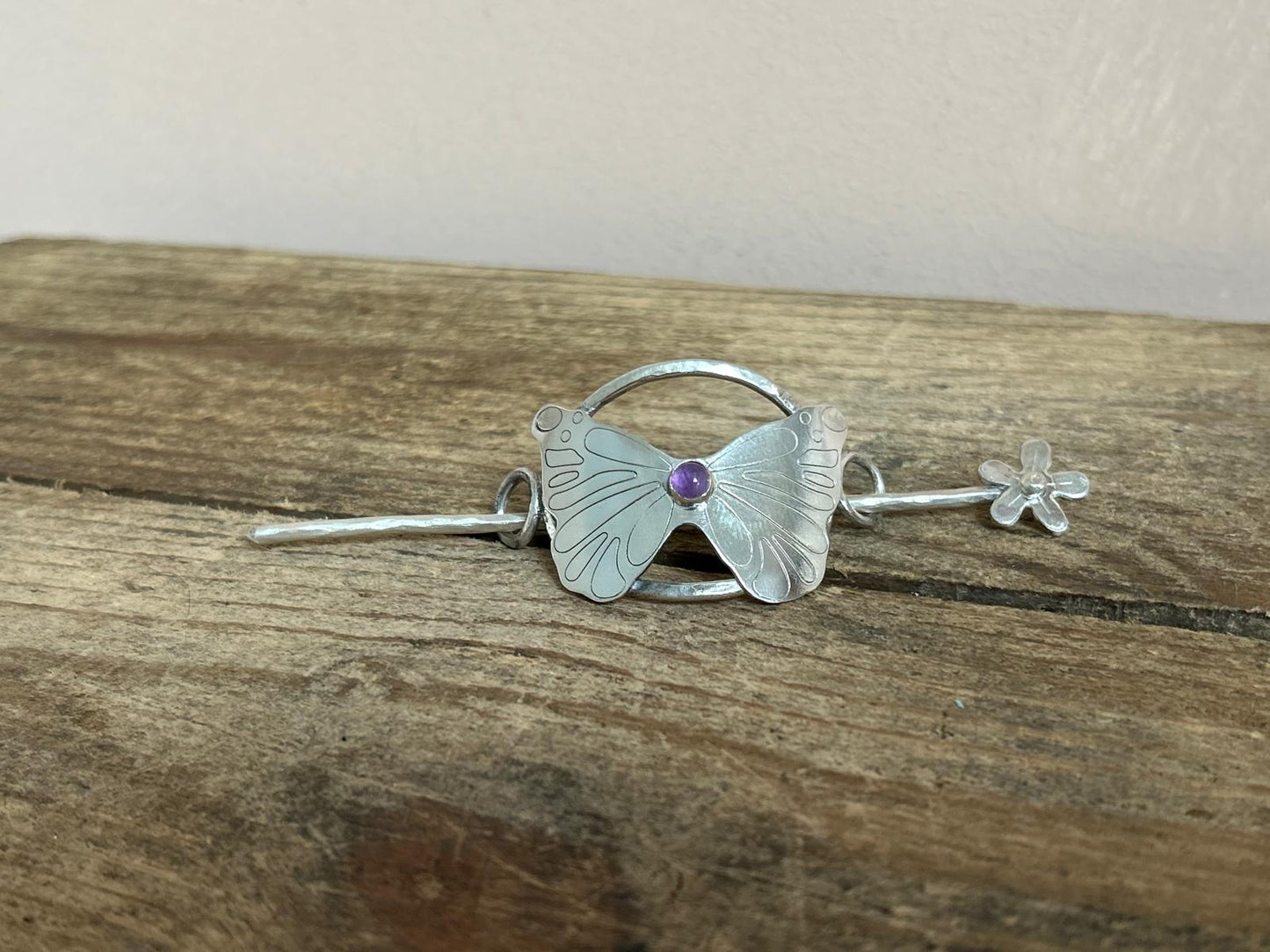 Silver & Amethyst Butterfly Hair Barrette
