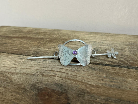 Silver & Amethyst Butterfly Hair Barrette