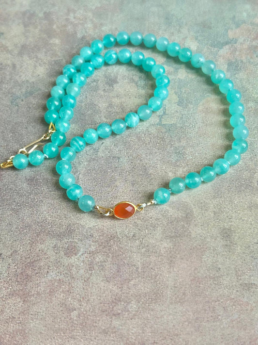 Amazonite & Carnelian Beaded Necklace.