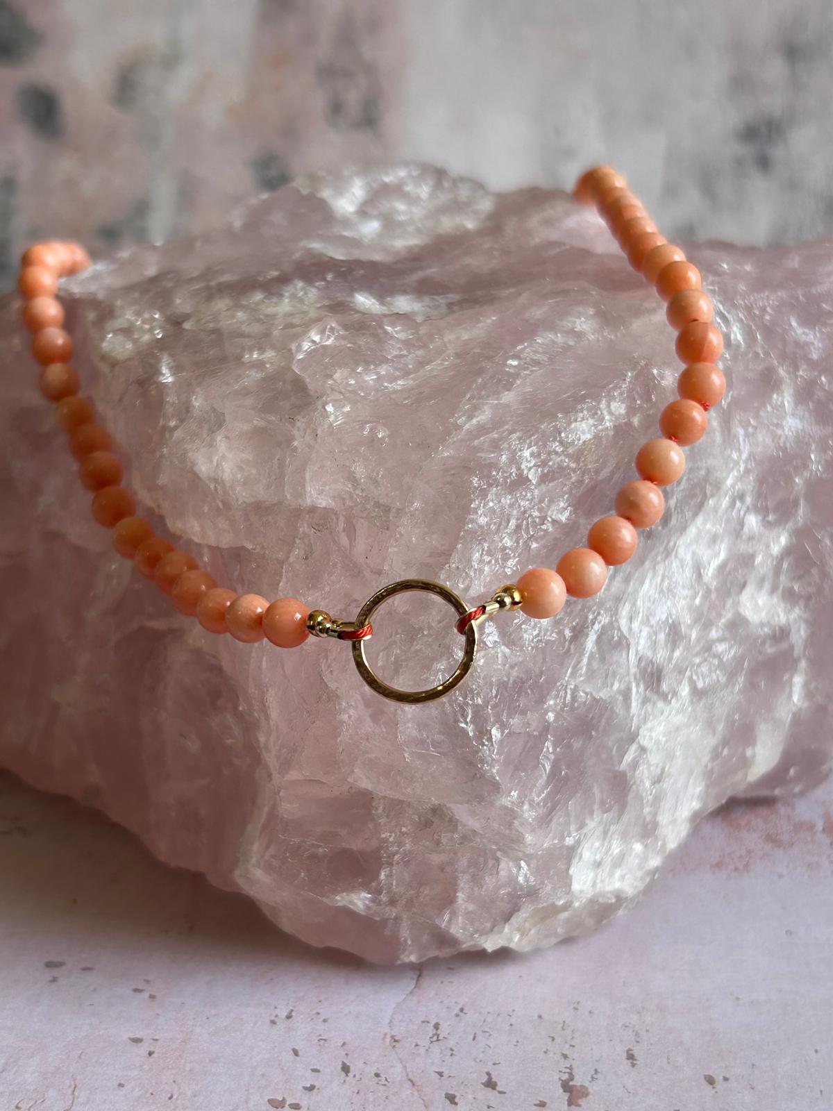 Pink Bamboo Coral Semi-Precious Gemstone Necklace.